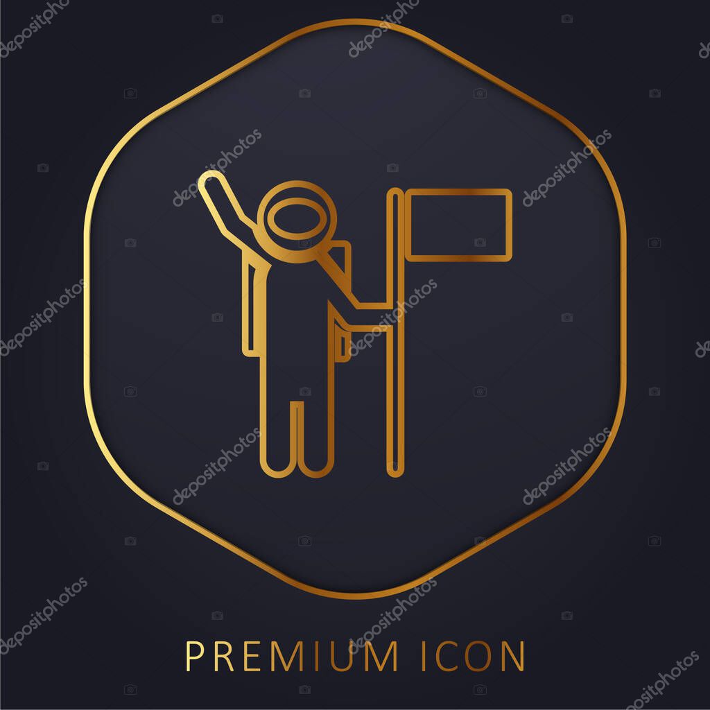 Astronaut With A Flag golden line premium logo or icon