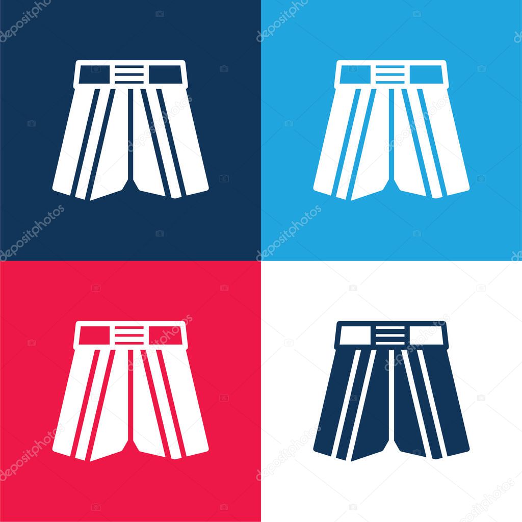 Boxing Shorts blue and red four color minimal icon set