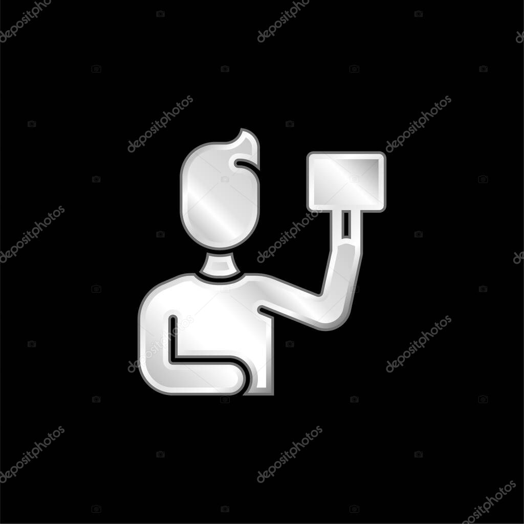 Bidding silver plated metallic icon