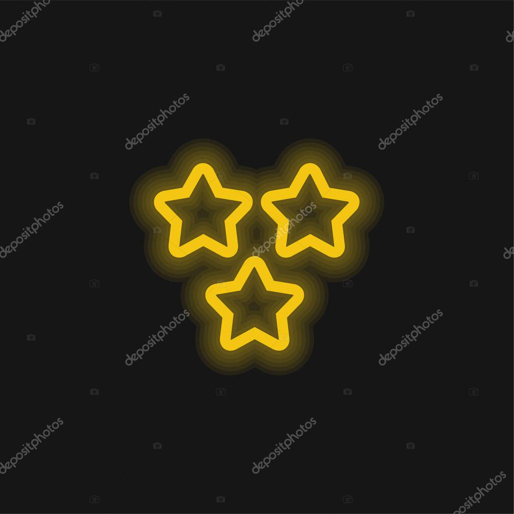 3 Stars Outlines yellow glowing neon icon