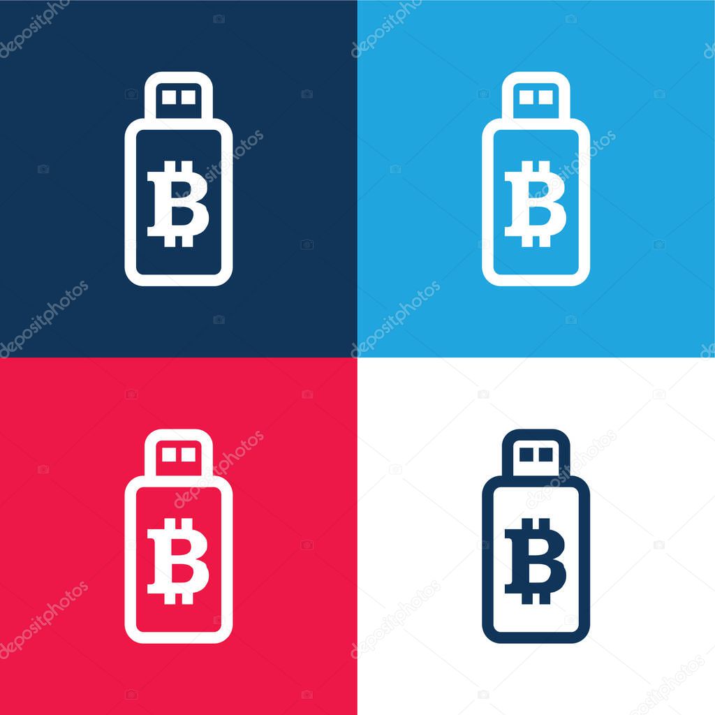 Bitcoin Sign On Usb Device blue and red four color minimal icon set