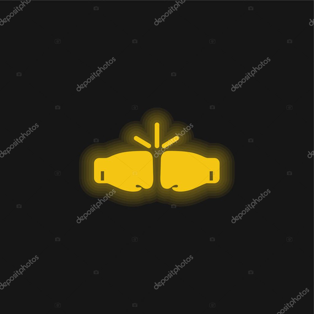 Box Gloves yellow glowing neon icon