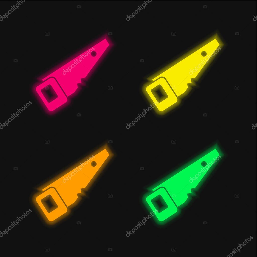 Black Saw four color glowing neon vector icon