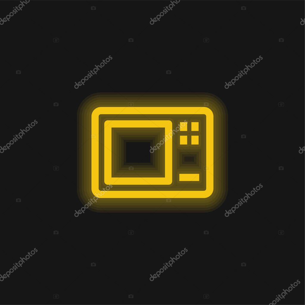 Big Microwave Oven yellow glowing neon icon