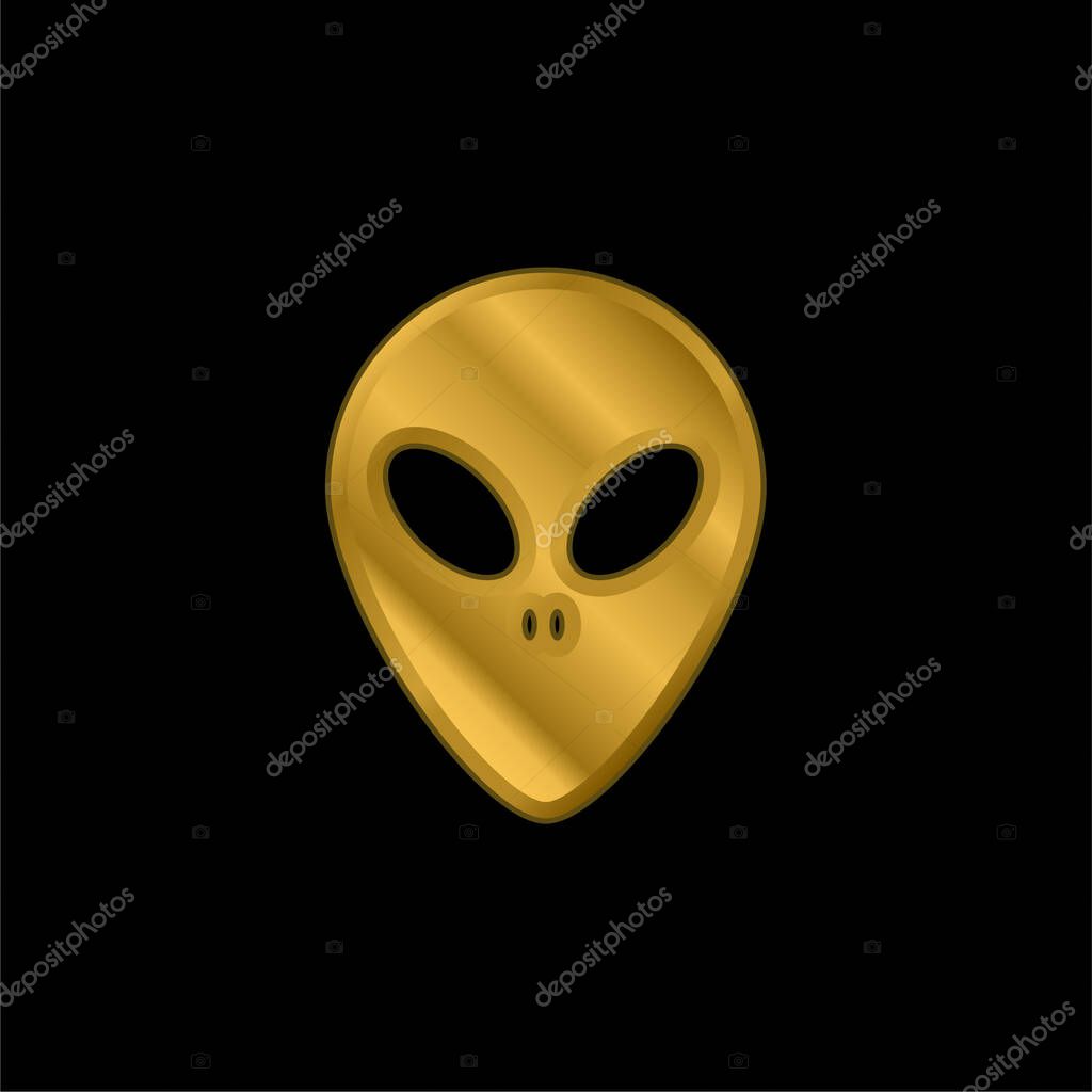 Alien Face gold plated metalic icon or logo vector