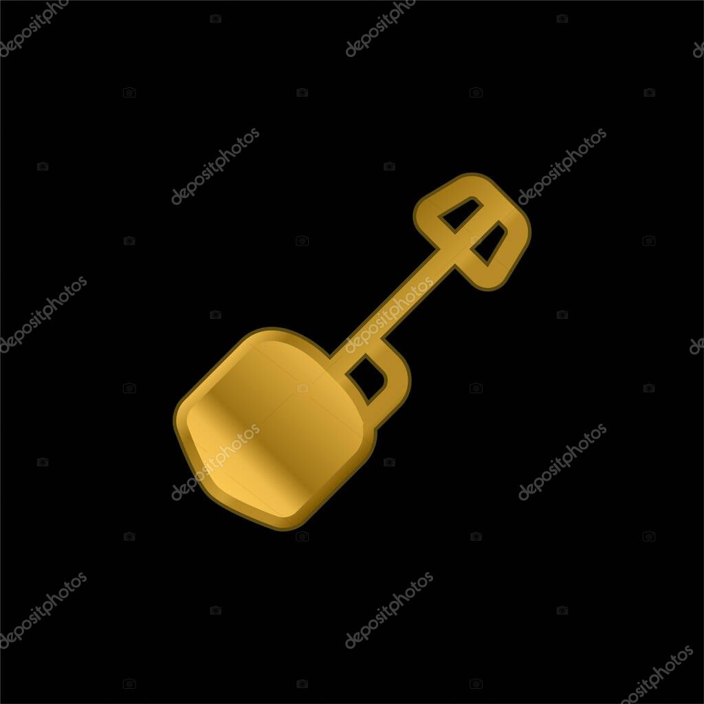 Big Shovel gold plated metalic icon or logo vector