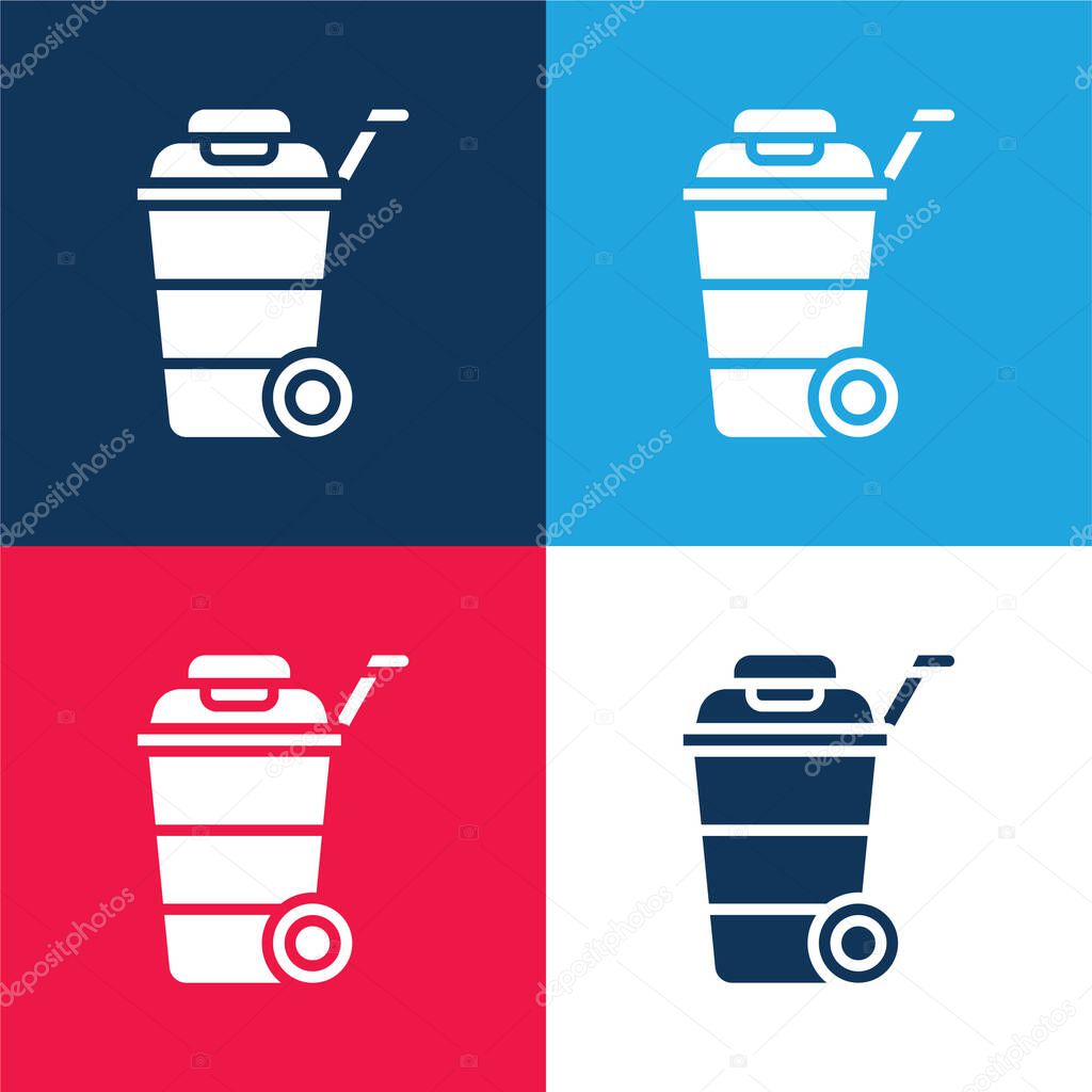 Bin blue and red four color minimal icon set