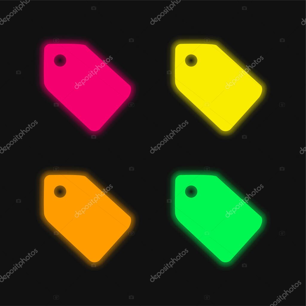 Black Shop Tag four color glowing neon vector icon