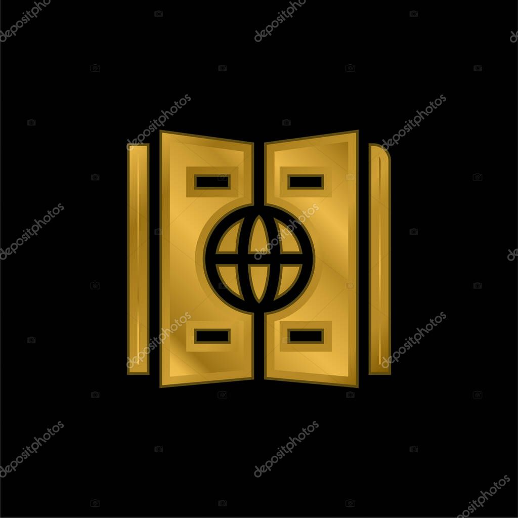Atlas gold plated metalic icon or logo vector