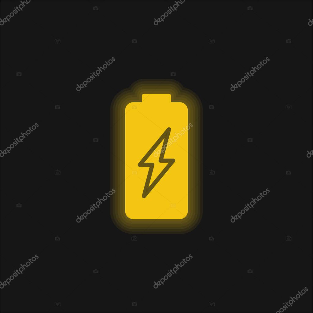 Battery yellow glowing neon icon
