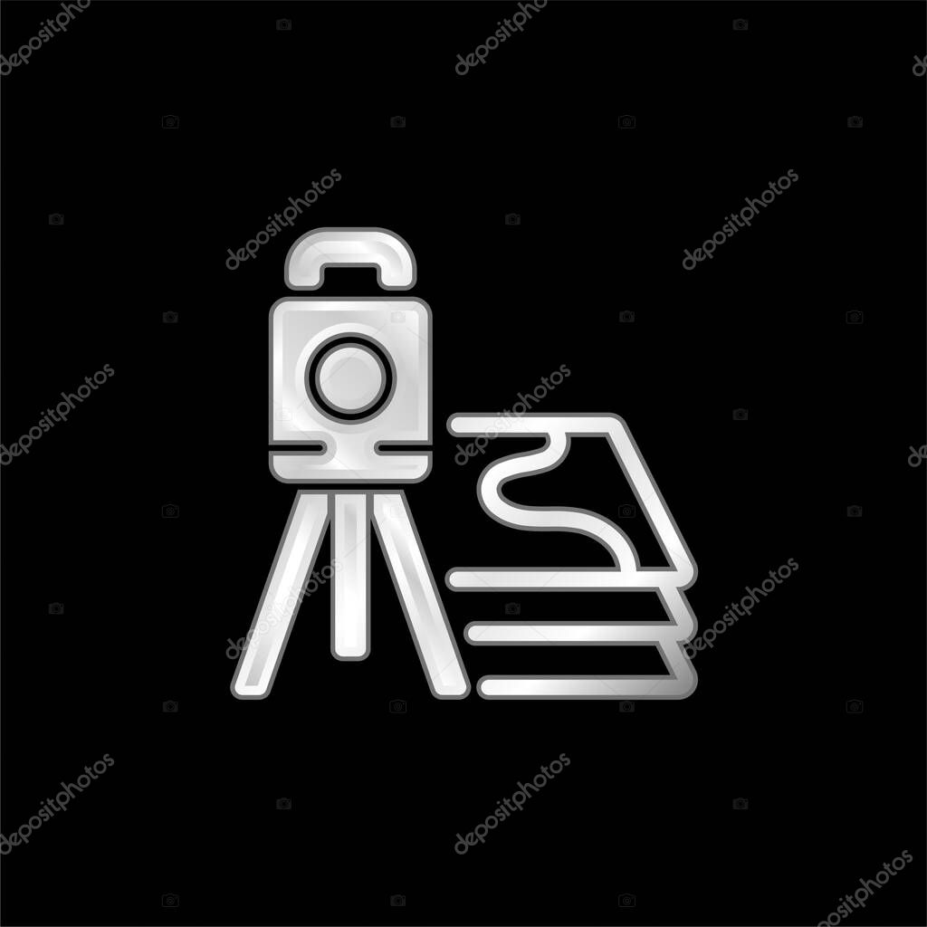 3d Scanner silver plated metallic icon