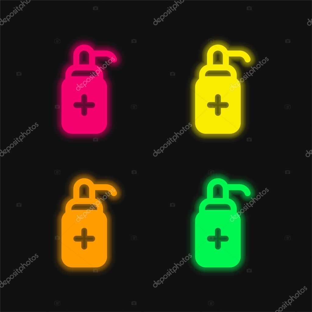 Antibacterial Gel four color glowing neon vector icon