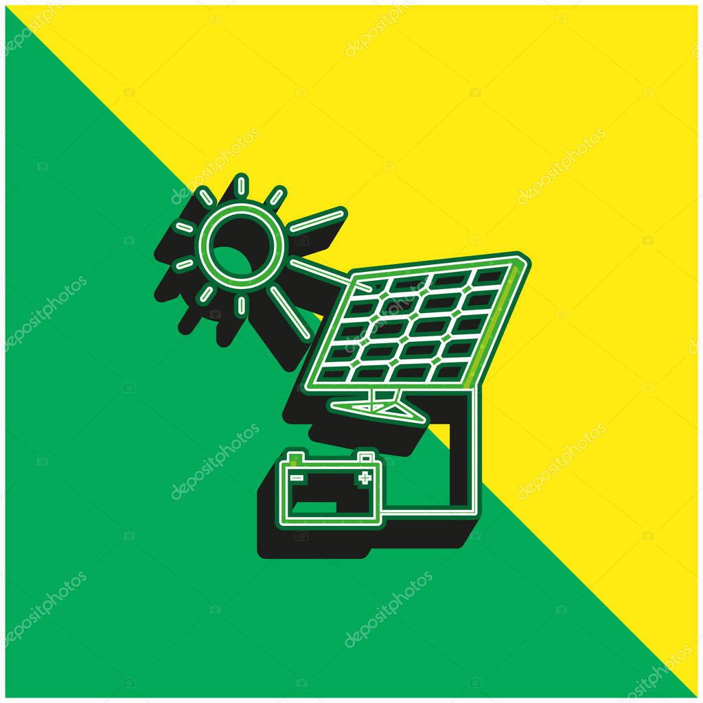 Battery Charging With Solar Panel Green and yellow modern 3d vector icon logo