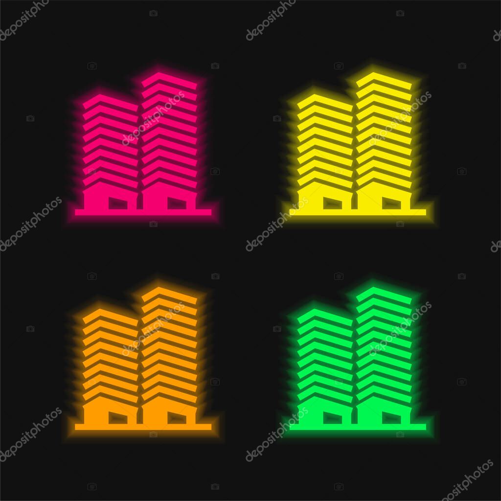 Apartments four color glowing neon vector icon