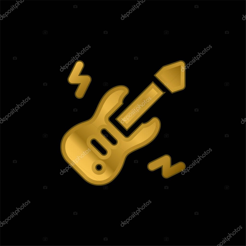 Bass Guitar gold plated metalic icon or logo vector