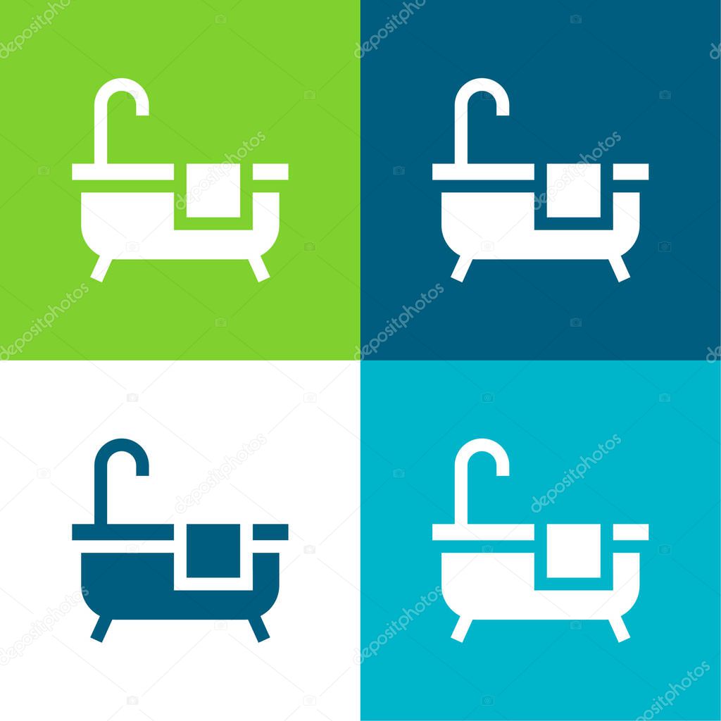 Bath Flat four color minimal icon set