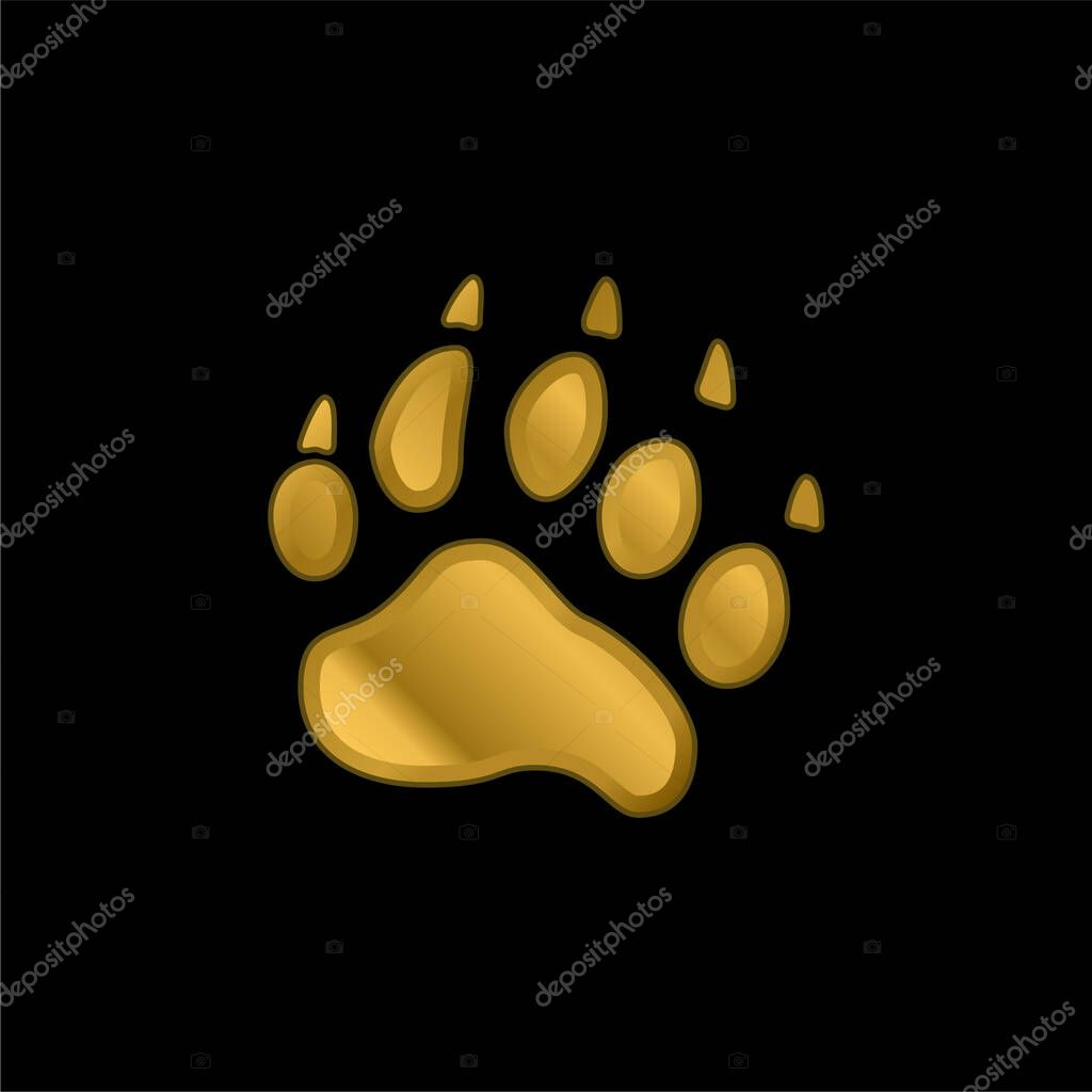 Bear Pawprint gold plated metalic icon or logo vector