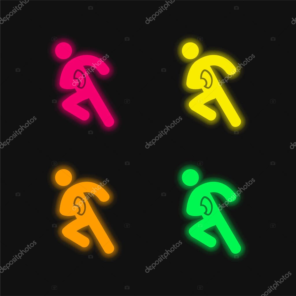 American Football Player four color glowing neon vector icon