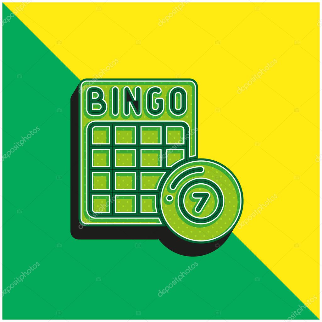 Bingo Green and yellow modern 3d vector icon logo