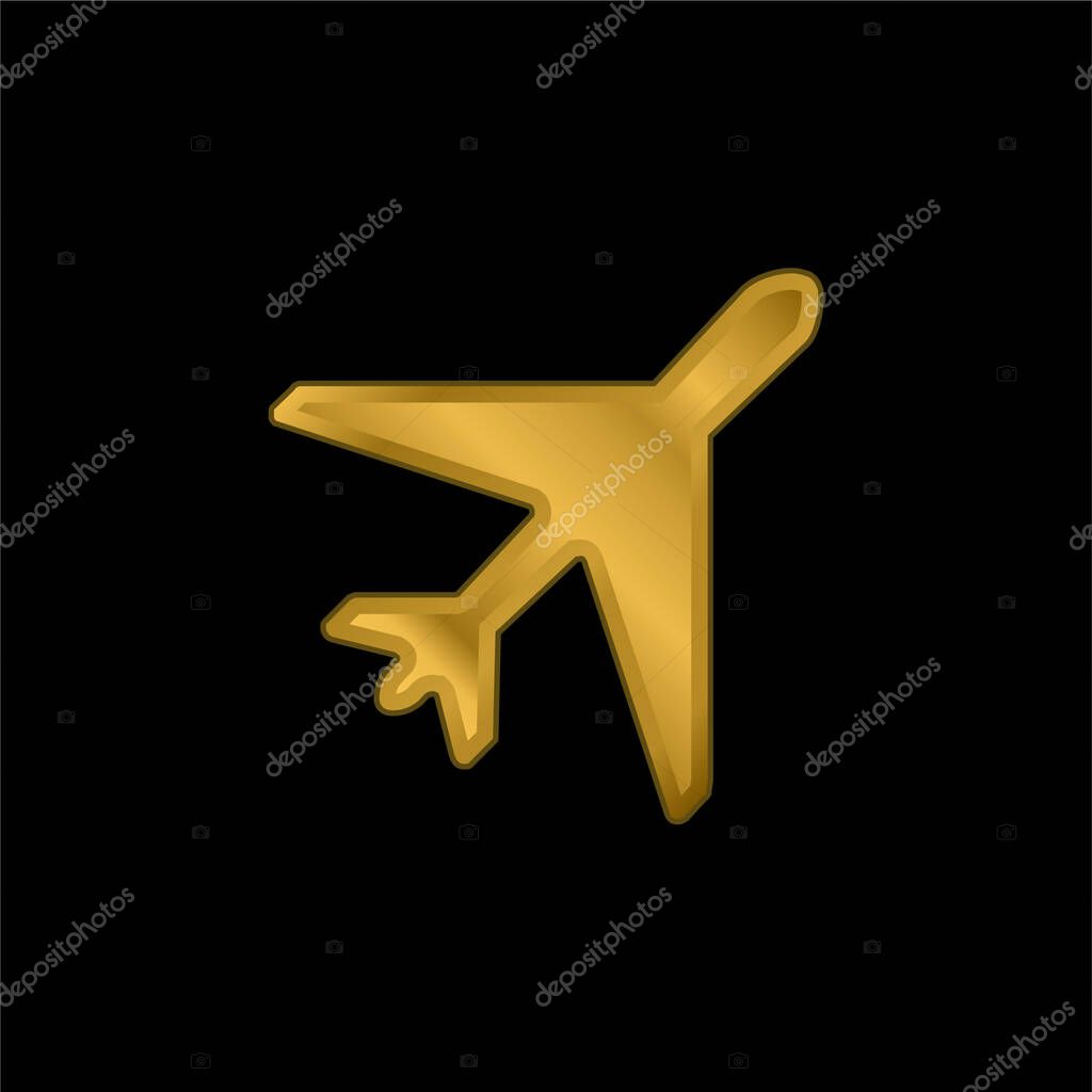 Airplane gold plated metalic icon or logo vector