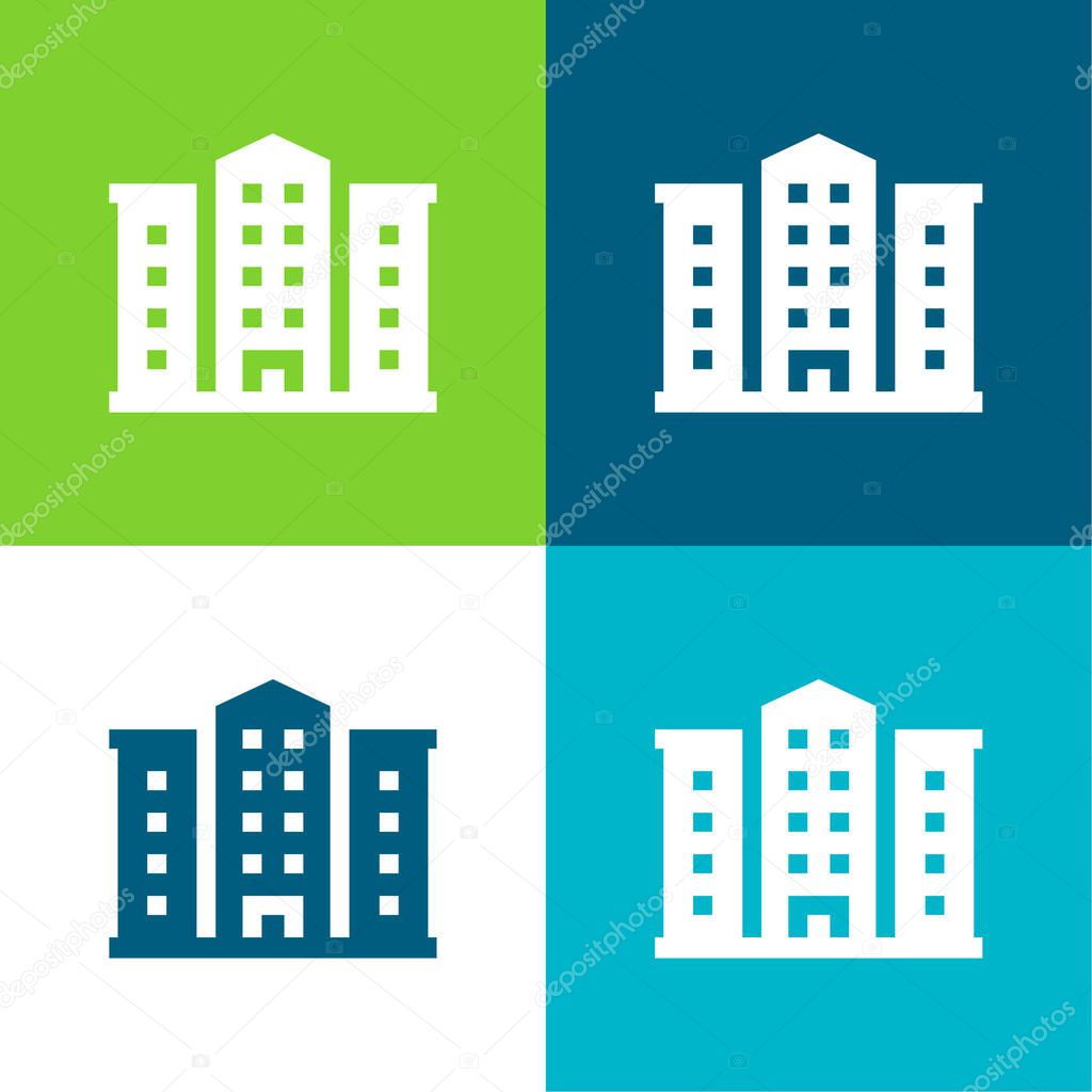 Apartment Flat four color minimal icon set