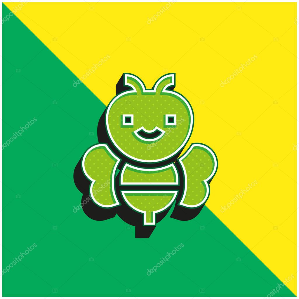 Bee Green and yellow modern 3d vector icon logo