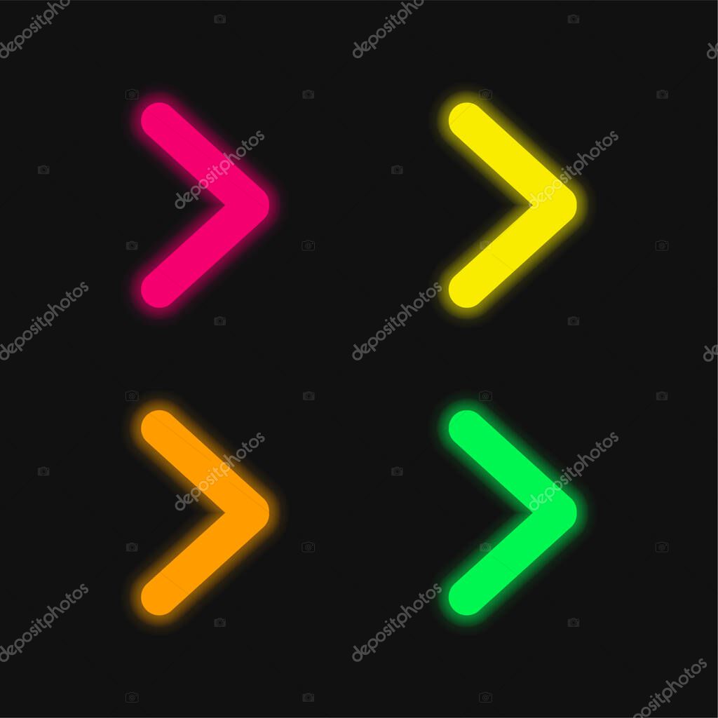 Arrow Angle Pointing To Right four color glowing neon vector icon