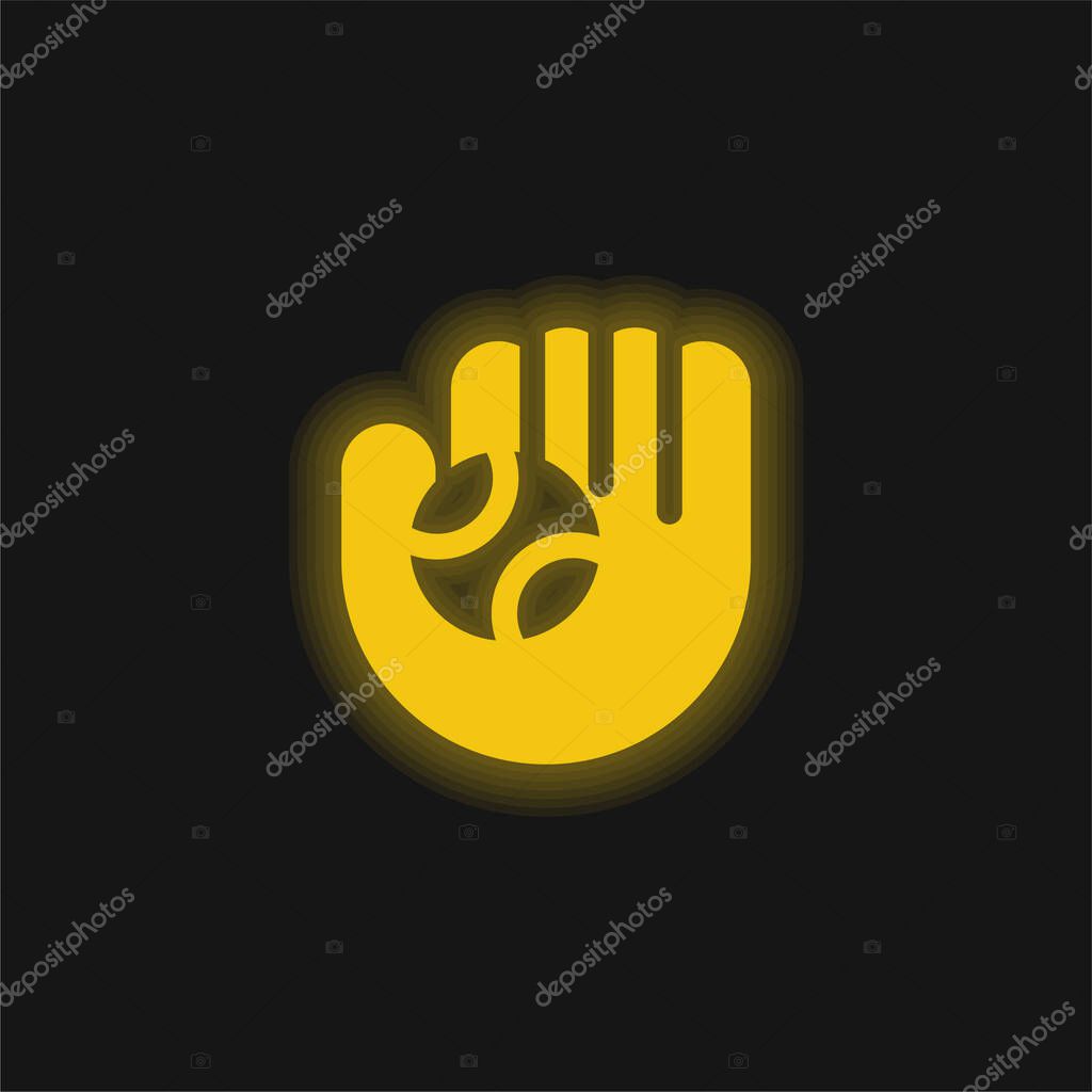 Baseball Glove yellow glowing neon icon