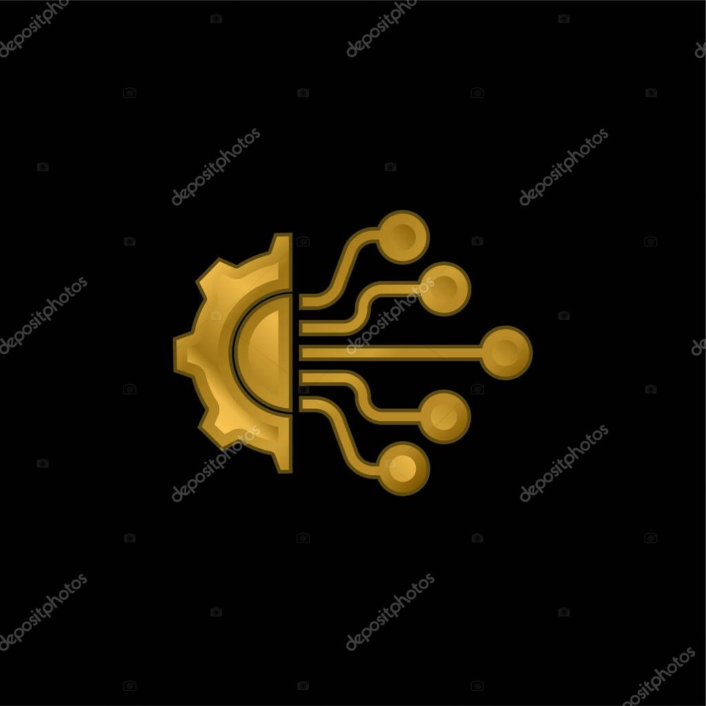 Artificial Intelligence gold plated metalic icon or logo vector