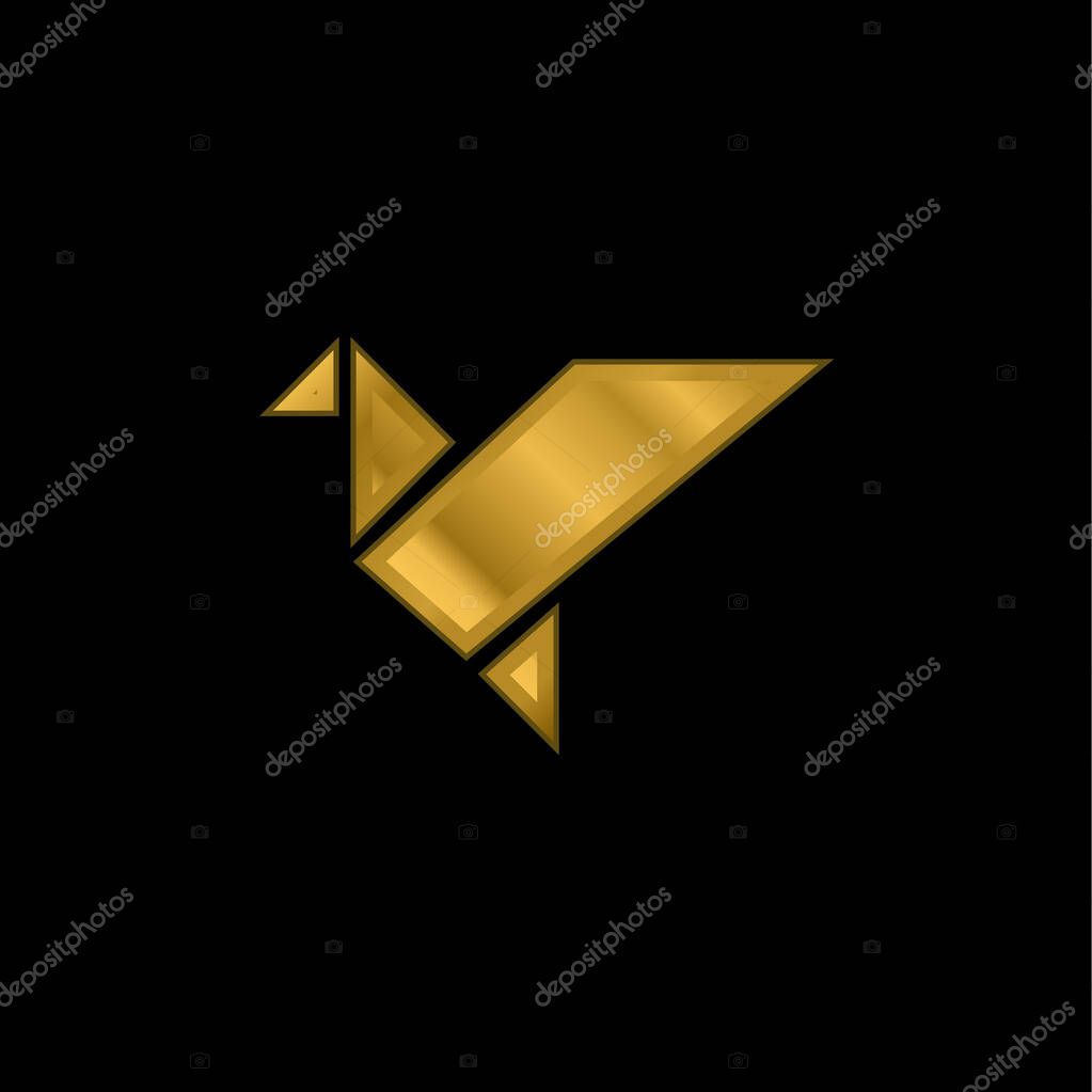 Bird In Flight Origami gold plated metalic icon or logo vector