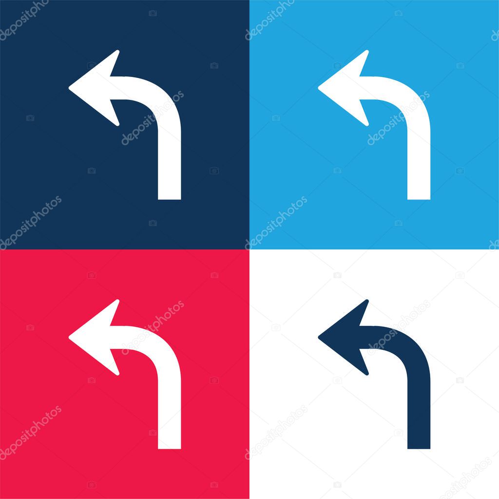 Arrow Curve Pointing Left blue and red four color minimal icon set