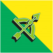 Íj és nyíl Zöld és sárga modern 3D vektor ikon logó