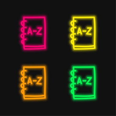 Address Book Hand Drawn Outline four color glowing neon vector icon clipart