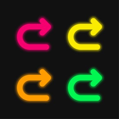 Ok Sağa Dönüyor dört renk neon vektör simgesi