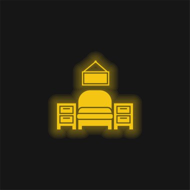 Bedroom Furniture Equipment yellow glowing neon icon clipart