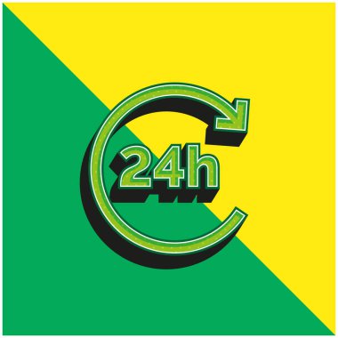 24 Saat Yeşil ve Sarı Modern 3D vektör simgesi logosu