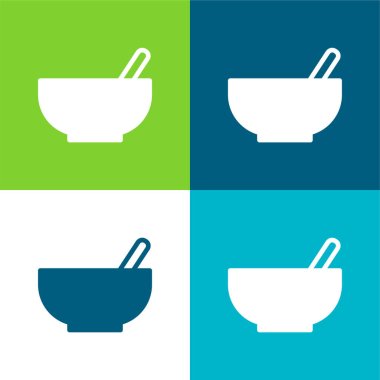 Bowl With Spoon Flat four color minimal icon set clipart