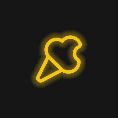Isırılmış Dondurma Konisi Özeti Sarı parlak neon simgesi