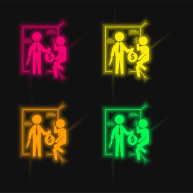 Para Çantası ile Silahlı Suçlular 4 renkli parlak neon vektör simgesi