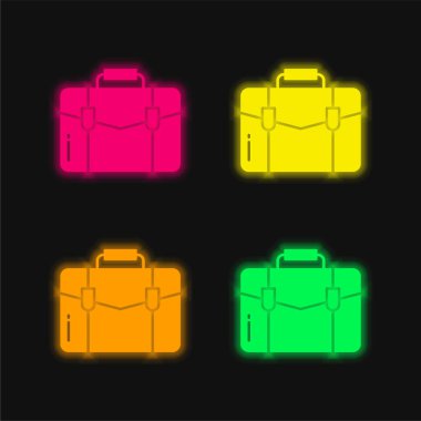 Evrak çantası dört renk parlayan neon vektör simgesi