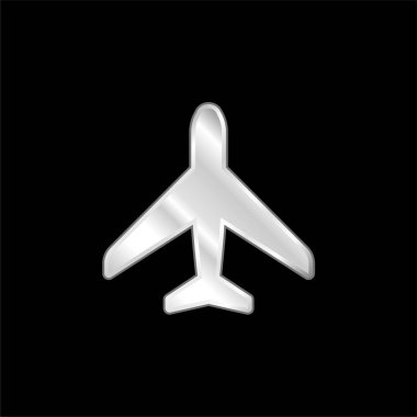 Aeroplane silver plated metallic icon clipart