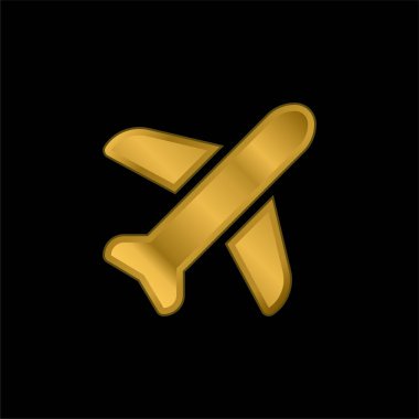 Uçak altın kaplama metalik simge veya logo vektörü