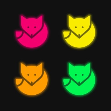 Arctic Fox four color glowing neon vector icon clipart