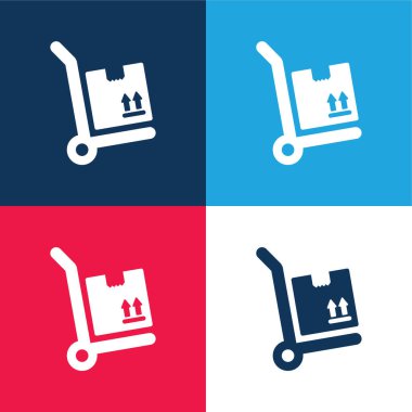 Box Package On A Cart blue and red four color minimal icon set clipart