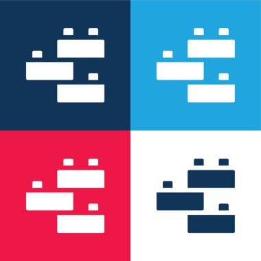 Tuğla mavi ve kırmızı dört renk minimal simge kümesi