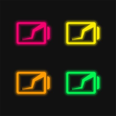 Batarya Durum Arayüzü Sembolü Kırık Çizgi 4 renkli neon vektör simgesi