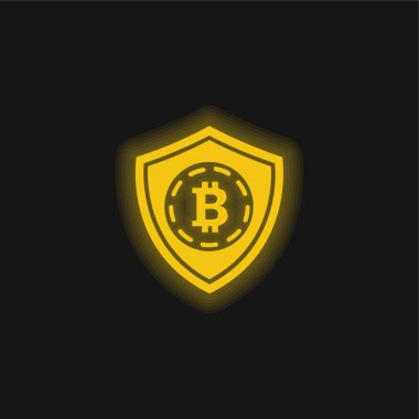 Bitcoin Güvenlik Kalkanı Sembolü Sarı parlak neon simgesi