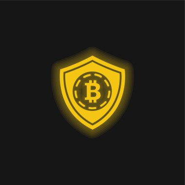 Bitcoin Güvenlik Kalkanı Sembolü Sarı parlak neon simgesi