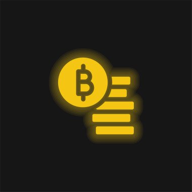 Bitcoin yellow glowing neon icon clipart