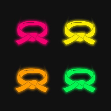 Black Belt four color glowing neon vector icon clipart